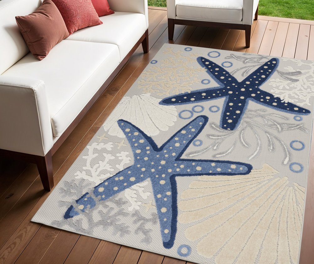 4' Blue And Gray Round Indoor Outdoor Area Rug