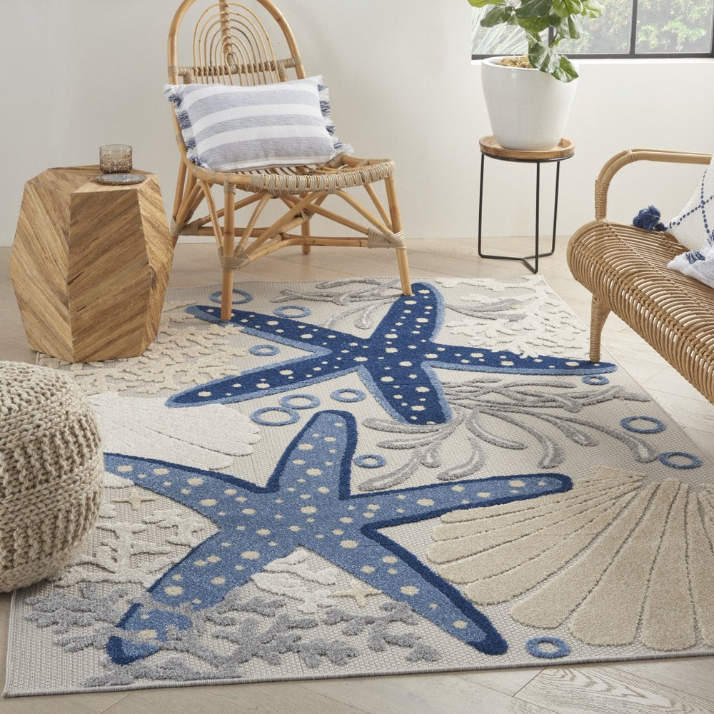 4' Blue And Gray Round Indoor Outdoor Area Rug