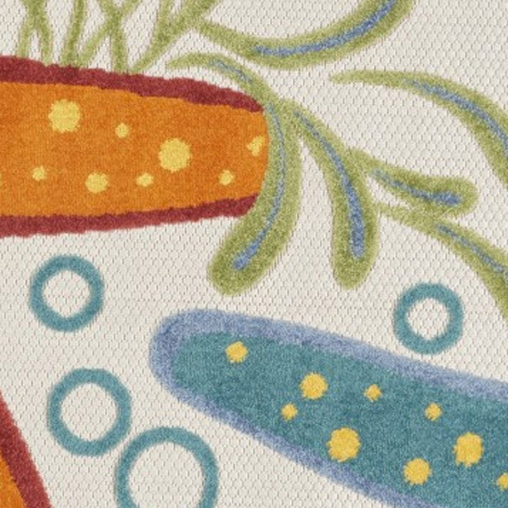 4' Yellow And Ivory Round Indoor Outdoor Area Rug