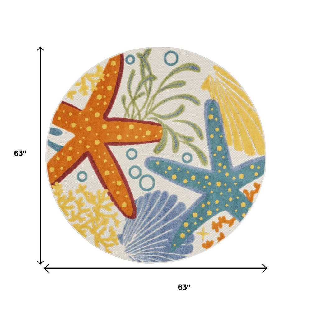 5' Yellow And Ivory Round Indoor Outdoor Area Rug