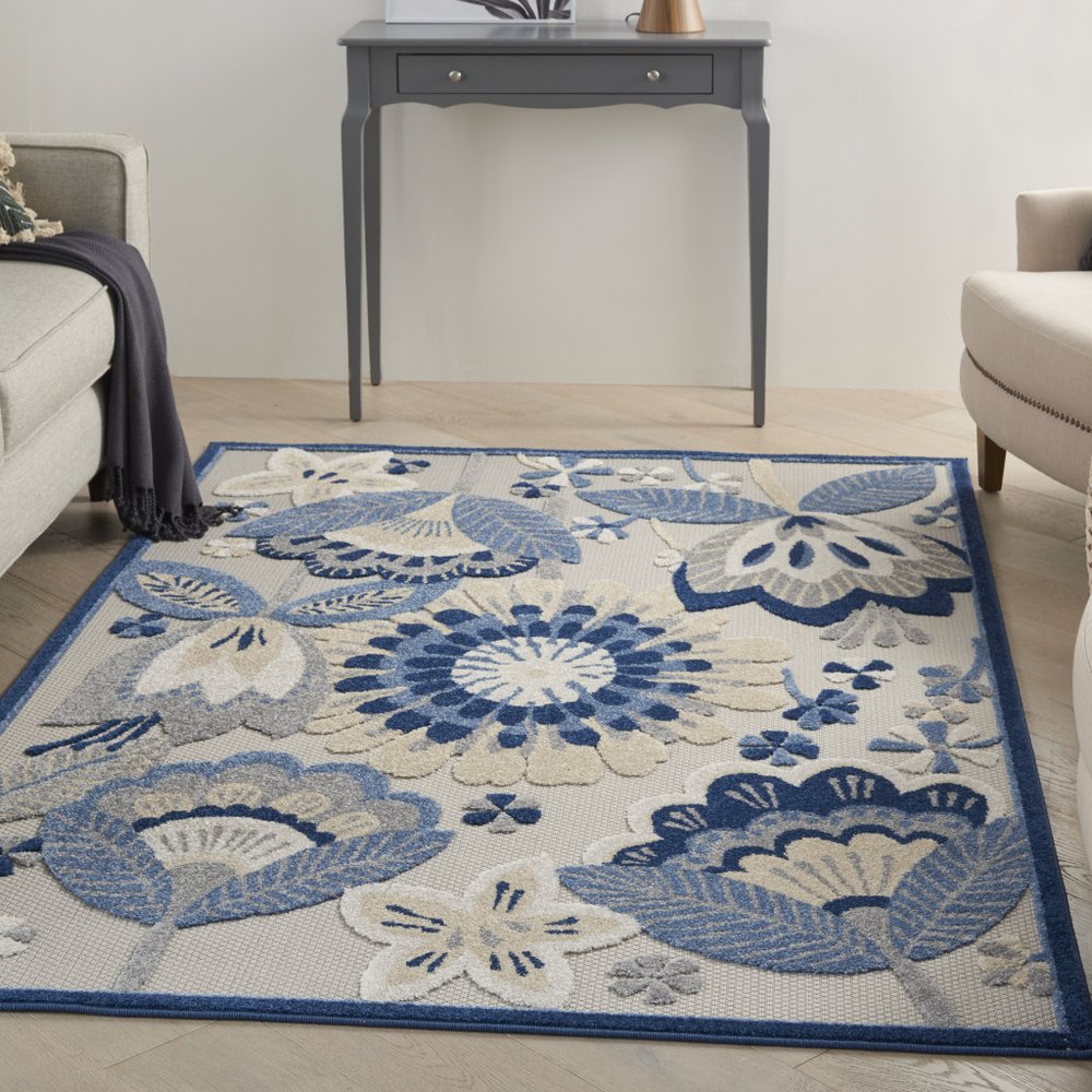 6' X 9' Blue And Gray Indoor Outdoor Area Rug