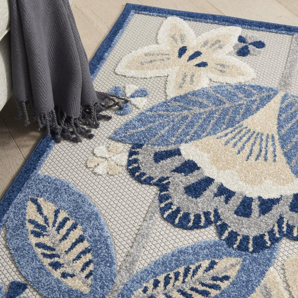 5' X 7' Blue And Gray Indoor Outdoor Area Rug