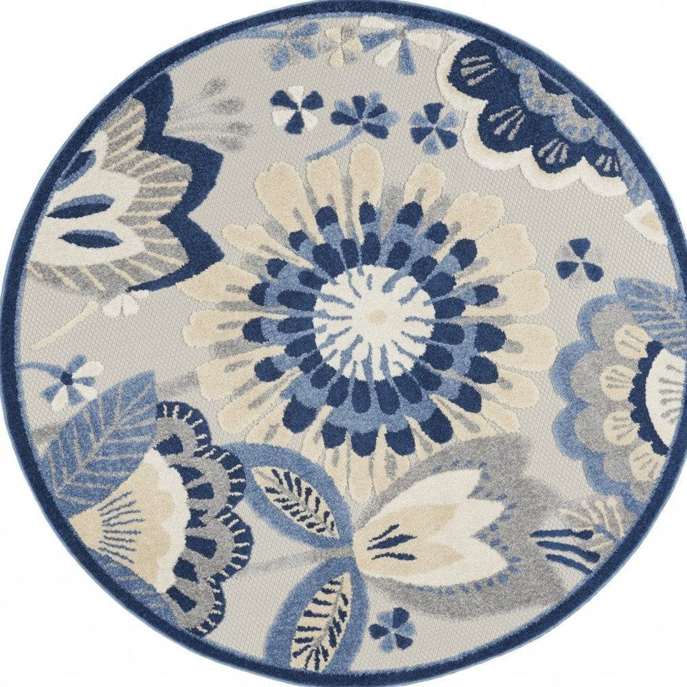 5' X 7' Blue And Gray Indoor Outdoor Area Rug