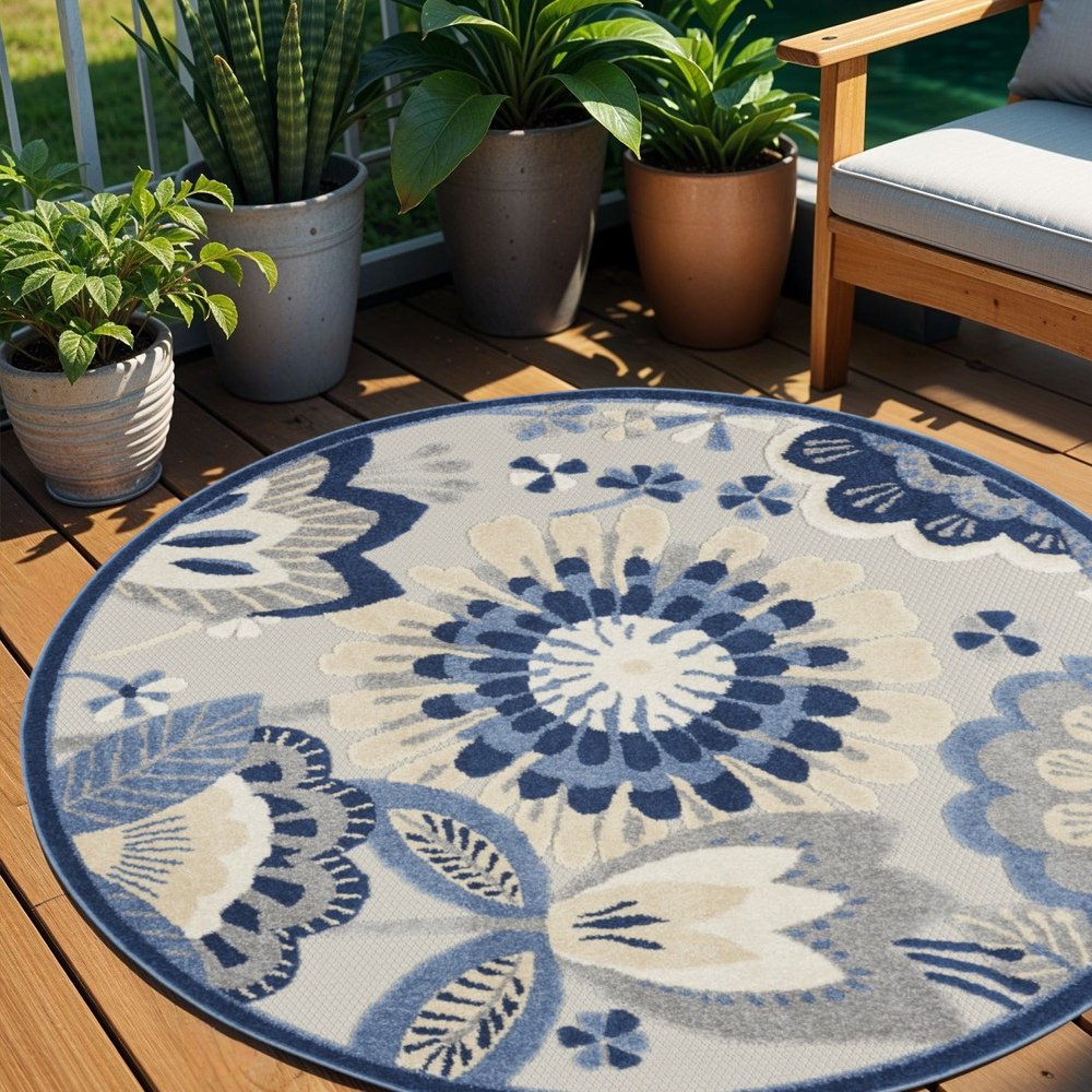 5' X 8' Blue And Gray Indoor Outdoor Area Rug