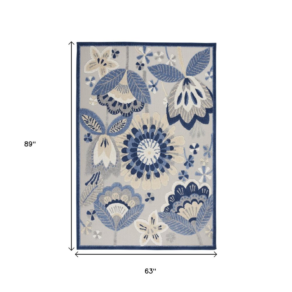 6' X 9' Blue And Gray Indoor Outdoor Area Rug
