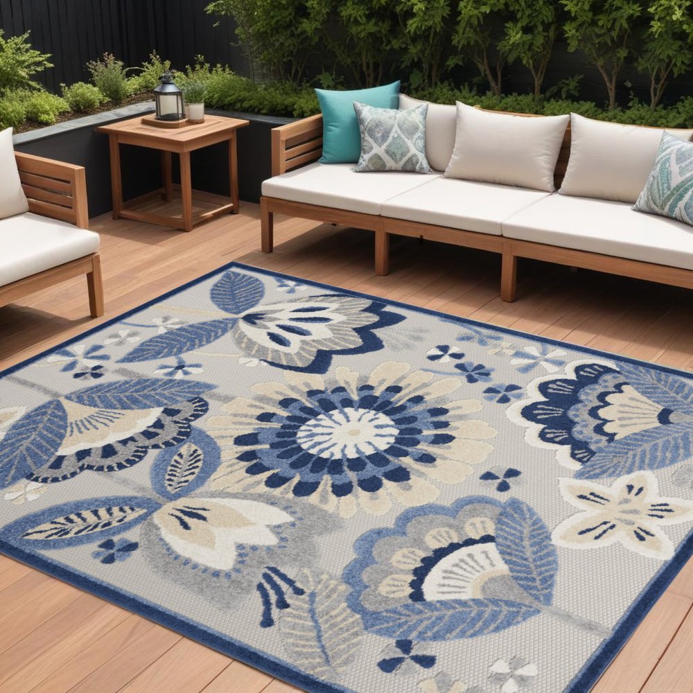 6' X 9' Blue And Gray Indoor Outdoor Area Rug