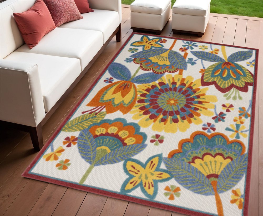8' Yellow And Ivory Round Indoor Outdoor Area Rug
