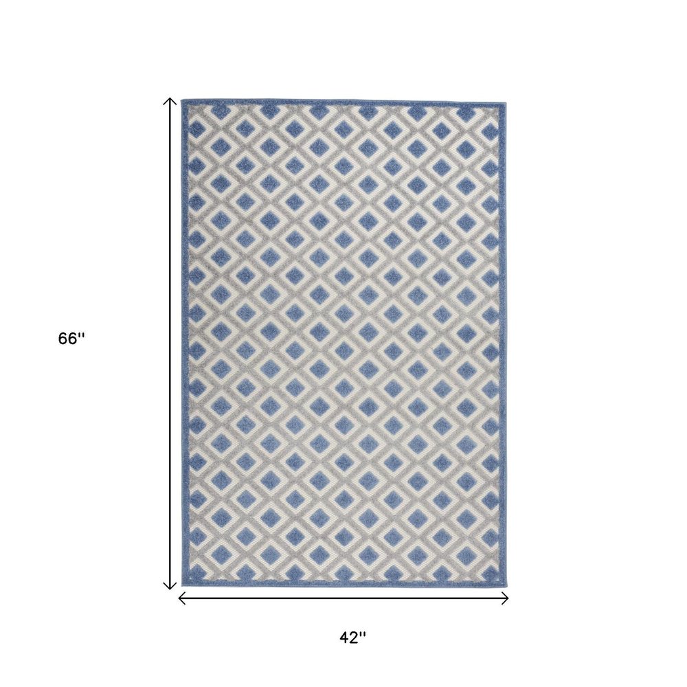 5' Blue And Gray Round Indoor Outdoor Area Rug