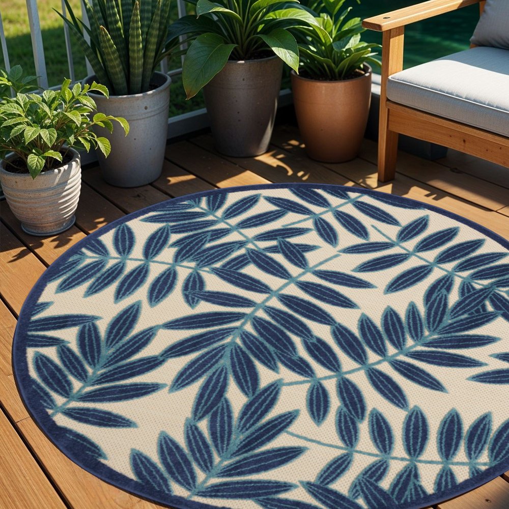 3' X 4' Blue And Ivory Floral Indoor Outdoor Area Rug