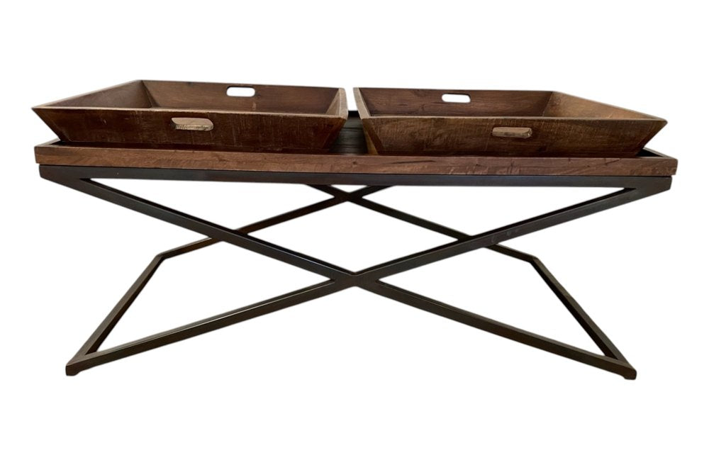 27" Brown And Black Solid Wood Cross Legs Coffee Table