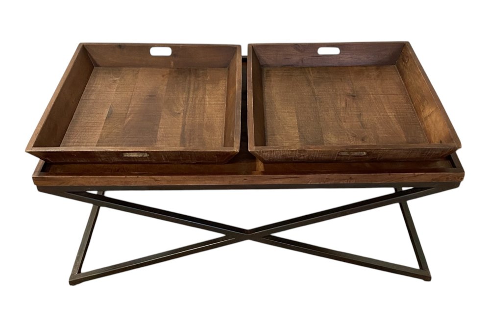 27" Brown And Black Solid Wood Cross Legs Coffee Table