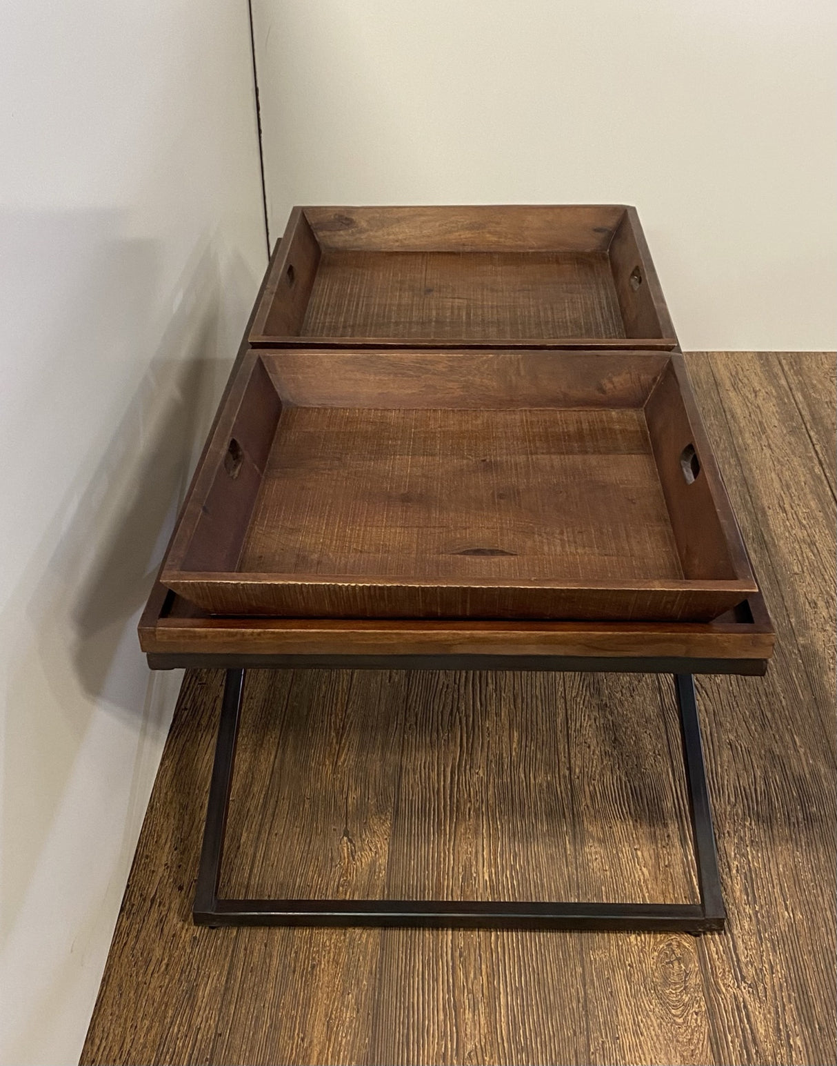27" Brown And Black Solid Wood Cross Legs Coffee Table