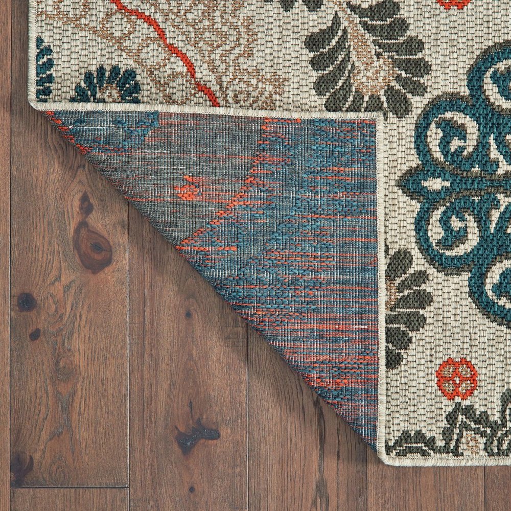 3' X 5' Blue And Gray Damask Indoor Outdoor Area Rug