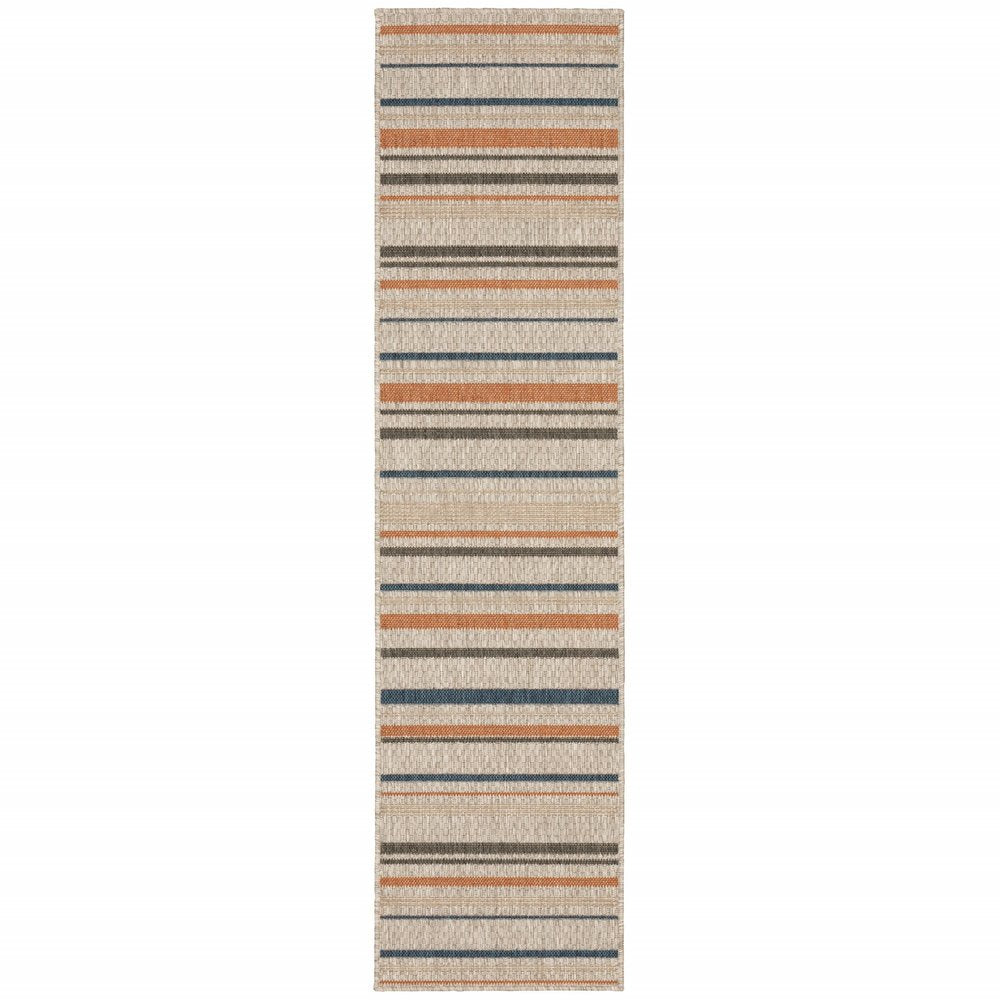 8' Blue And Gray Striped Indoor Outdoor Area Rug