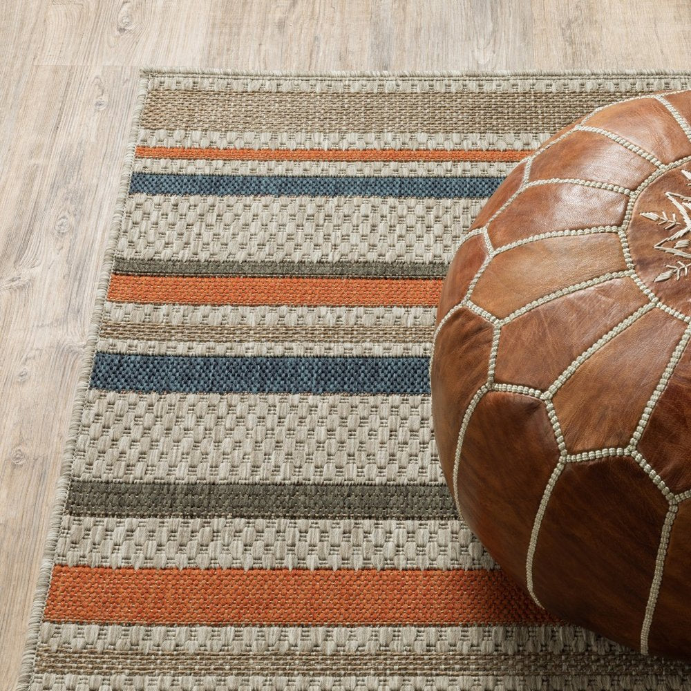 8' Blue And Gray Striped Indoor Outdoor Area Rug