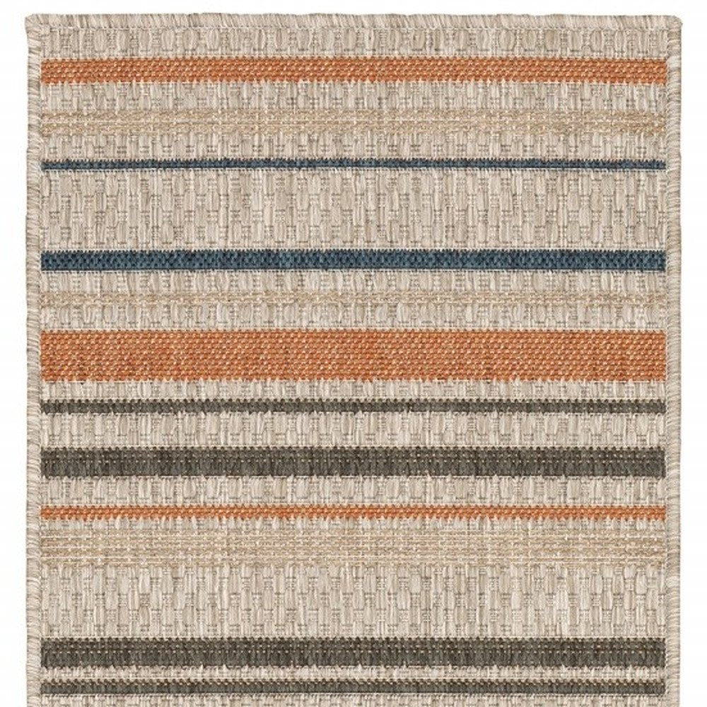 8' Blue And Gray Striped Indoor Outdoor Area Rug