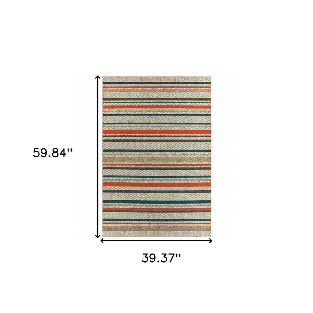 8' Blue And Gray Striped Indoor Outdoor Area Rug