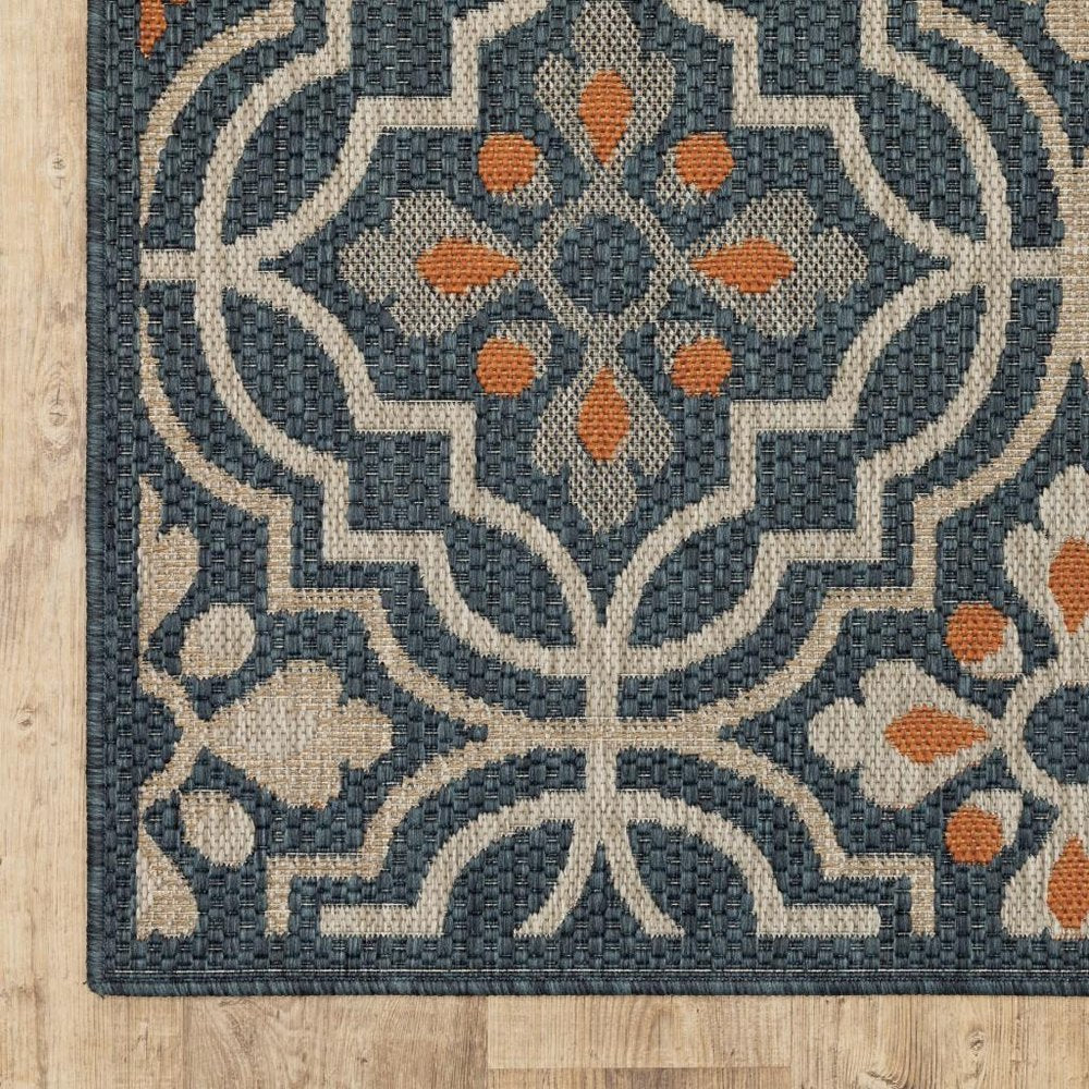5' X 7' Blue And Orange Moroccan Indoor Outdoor Area Rug