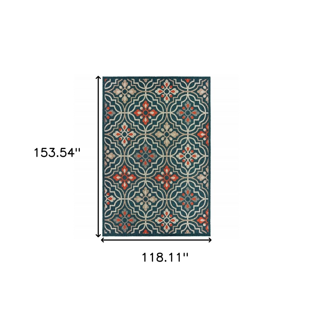 10' X 13' Blue and Orange Moroccan Indoor Outdoor Area Rug