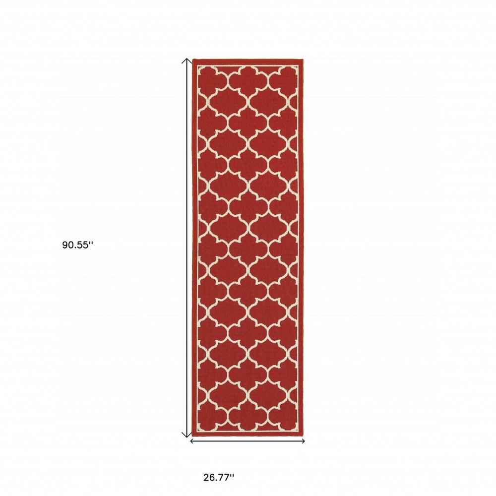 2' X 3' Red And Ivory Indoor Outdoor Area Rug
