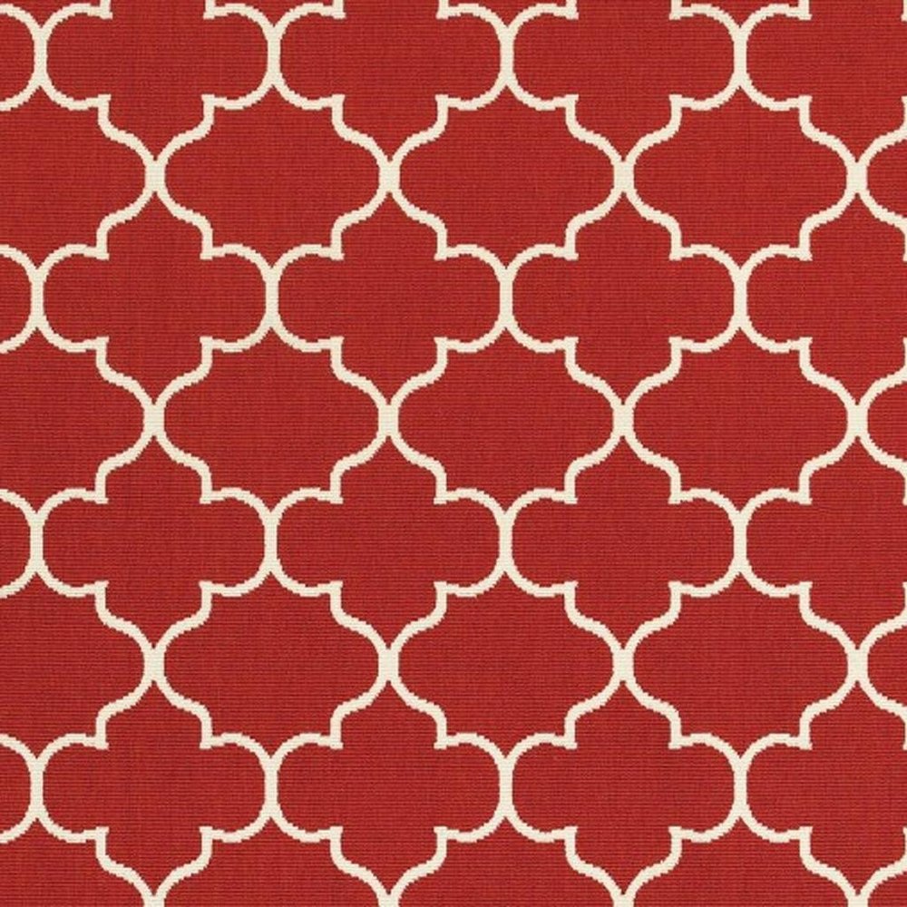 8' Red And Ivory Indoor Outdoor Runner Rug