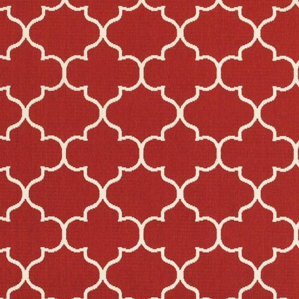 8' Red And Ivory Indoor Outdoor Runner Rug