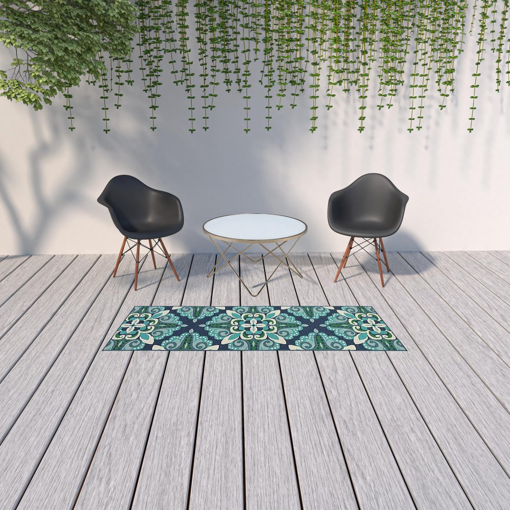 4' X 6' Blue And Green Indoor Outdoor Area Rug