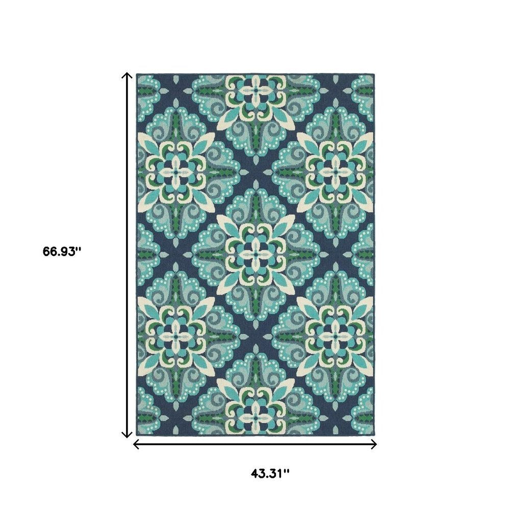 2' X 8' Blue and Green Indoor Outdoor Area Rug