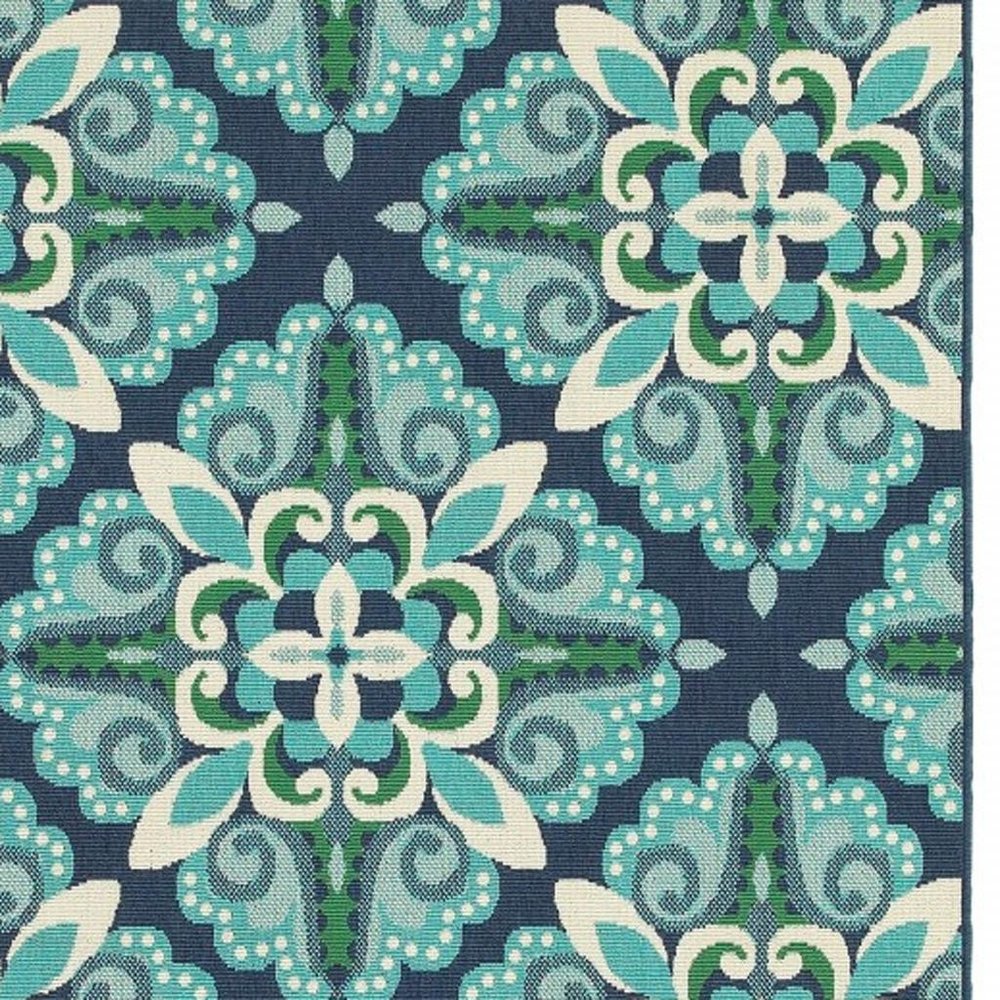 2' X 8' Blue and Green Indoor Outdoor Area Rug