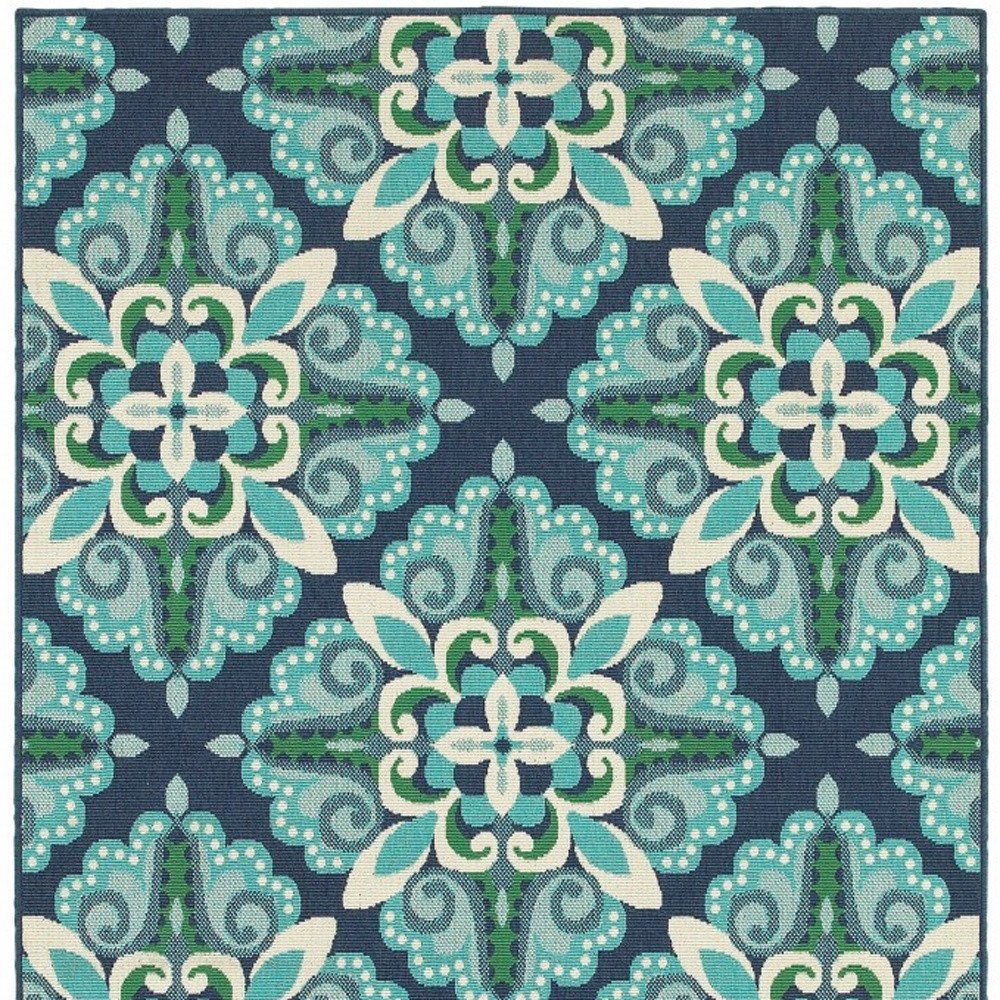 2' X 8' Blue and Green Indoor Outdoor Area Rug