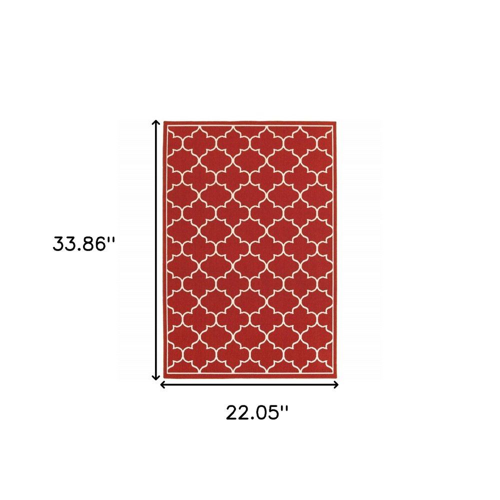 4' X 6' Red And Ivory Indoor Outdoor Area Rug