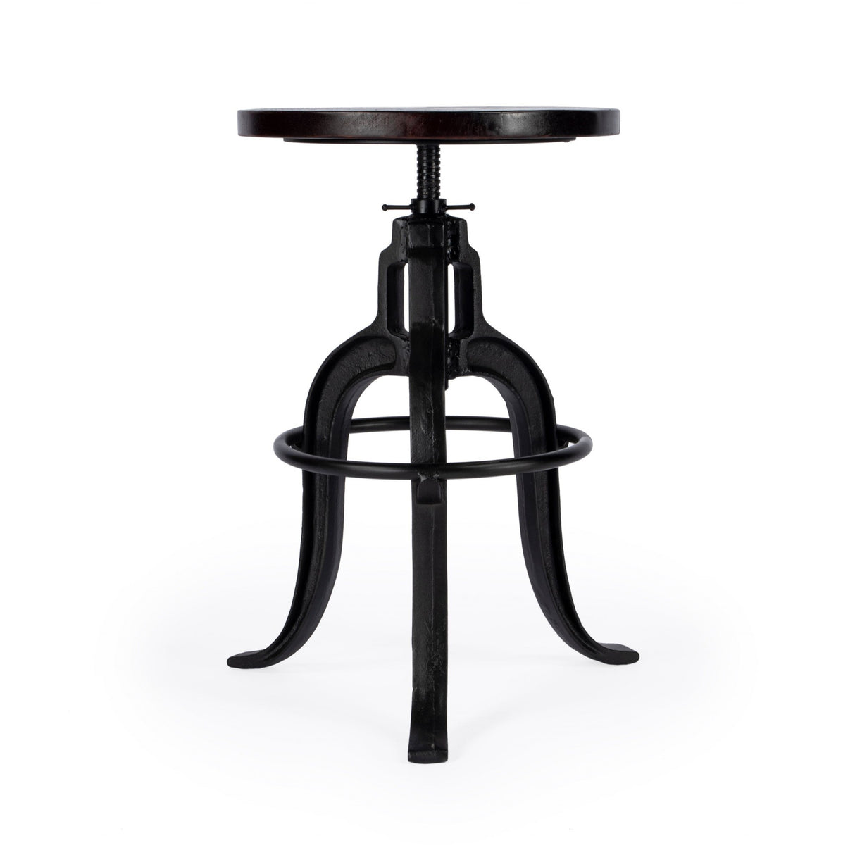 28" Brown and Black Manufactured Wood and Iron Backless Swivel Bar Chair