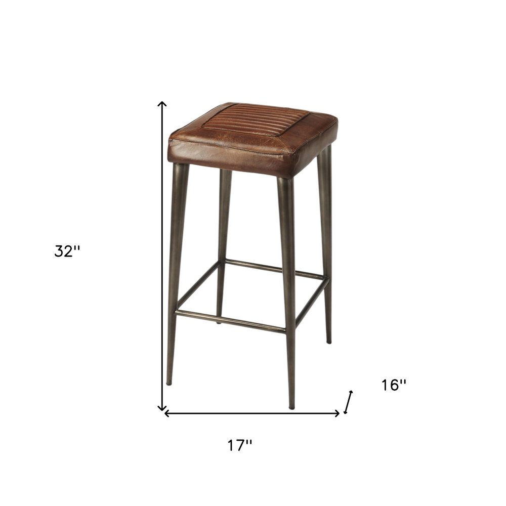 32" Brown and Gray Manufactured Wood and Iron Backless Counter Height Bar Chair