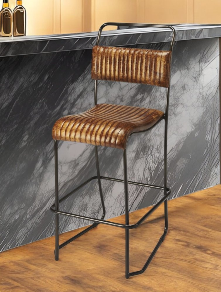 31" Brown and Black Iron Bar Chair