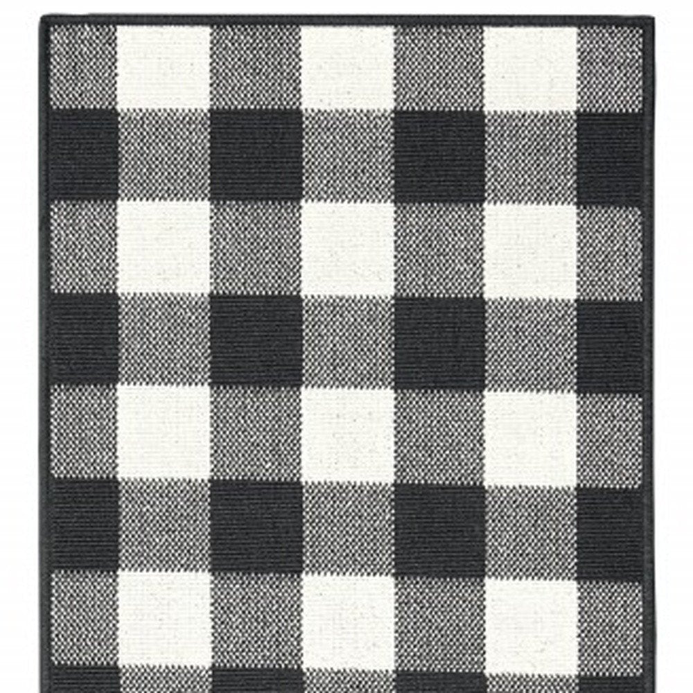 8' Black And Ivory Indoor Outdoor Runner Rug