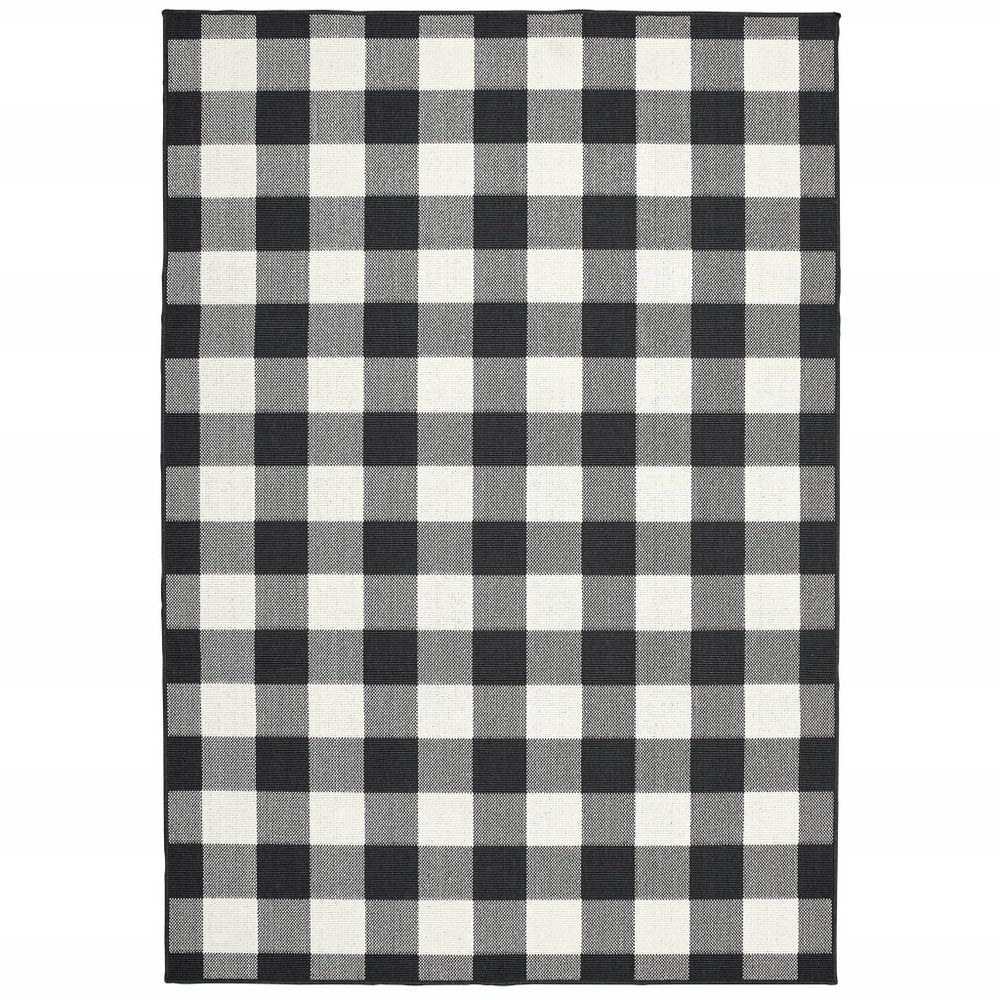 8' Black And Ivory Indoor Outdoor Runner Rug