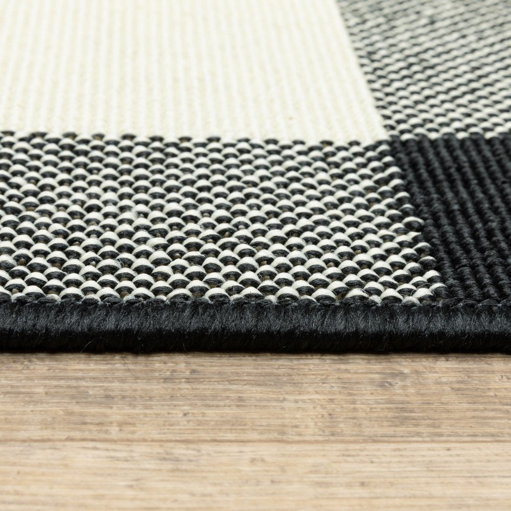 4' X 6' Black and Ivory Indoor Outdoor Area Rug