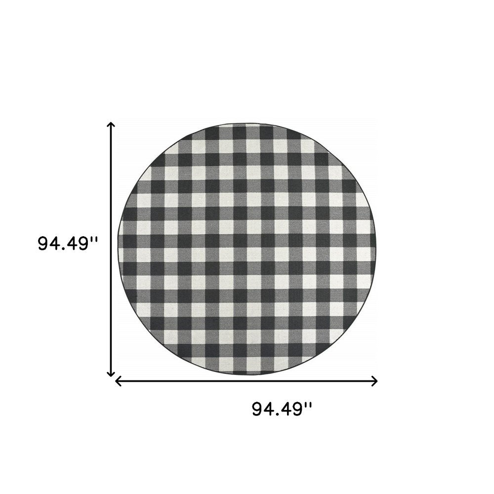 8' Black And Ivory Indoor Outdoor Runner Rug