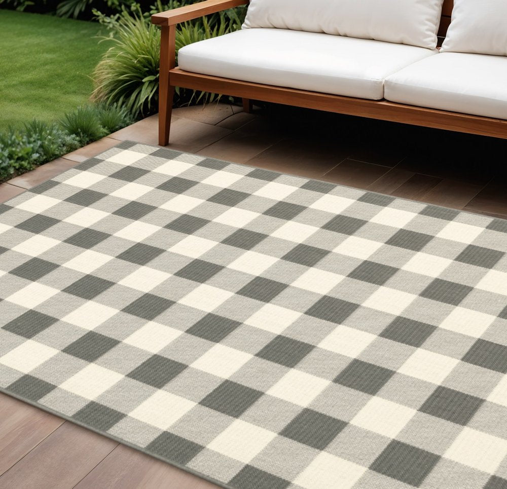 8' Gray And Ivory Indoor Outdoor Runner Rug