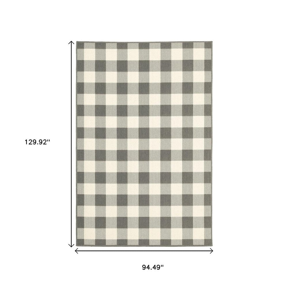 8' Gray And Ivory Indoor Outdoor Runner Rug