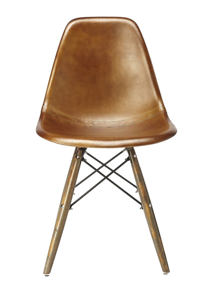 18" Brown and Copper Faux Leather Side Chair