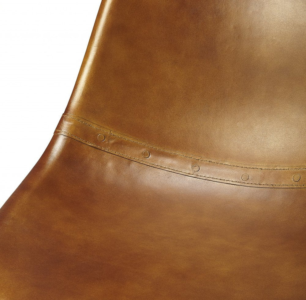 18" Brown and Copper Faux Leather Side Chair
