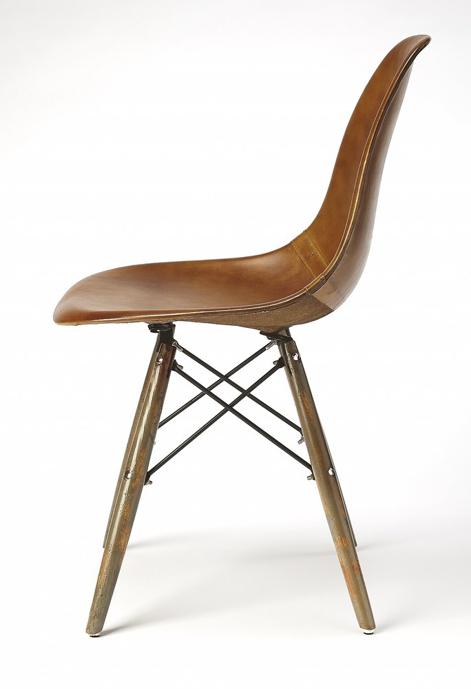 18" Brown and Copper Faux Leather Side Chair