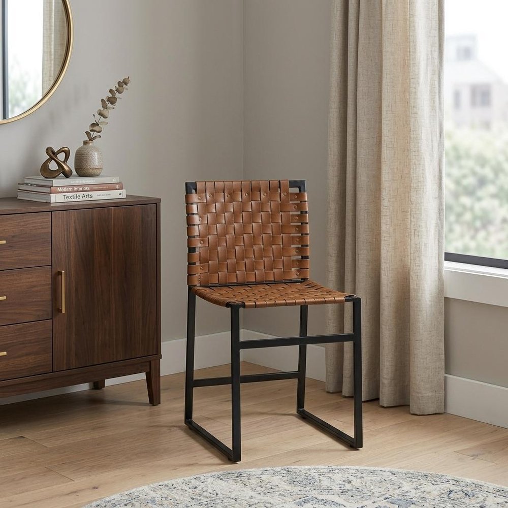 17" Brown and Black Faux Leather Side Chair