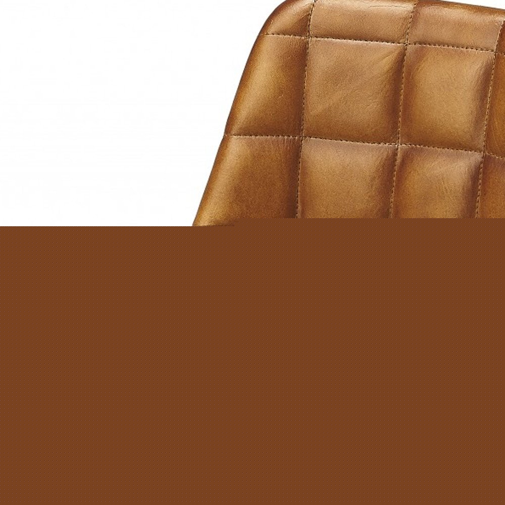 18" Brown Faux Leather Checkered Tufted Side Chair