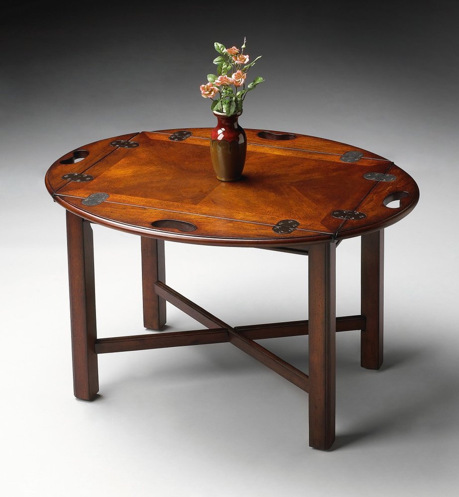 30" Brown and Dark Brown Wood Oval Coffee Table