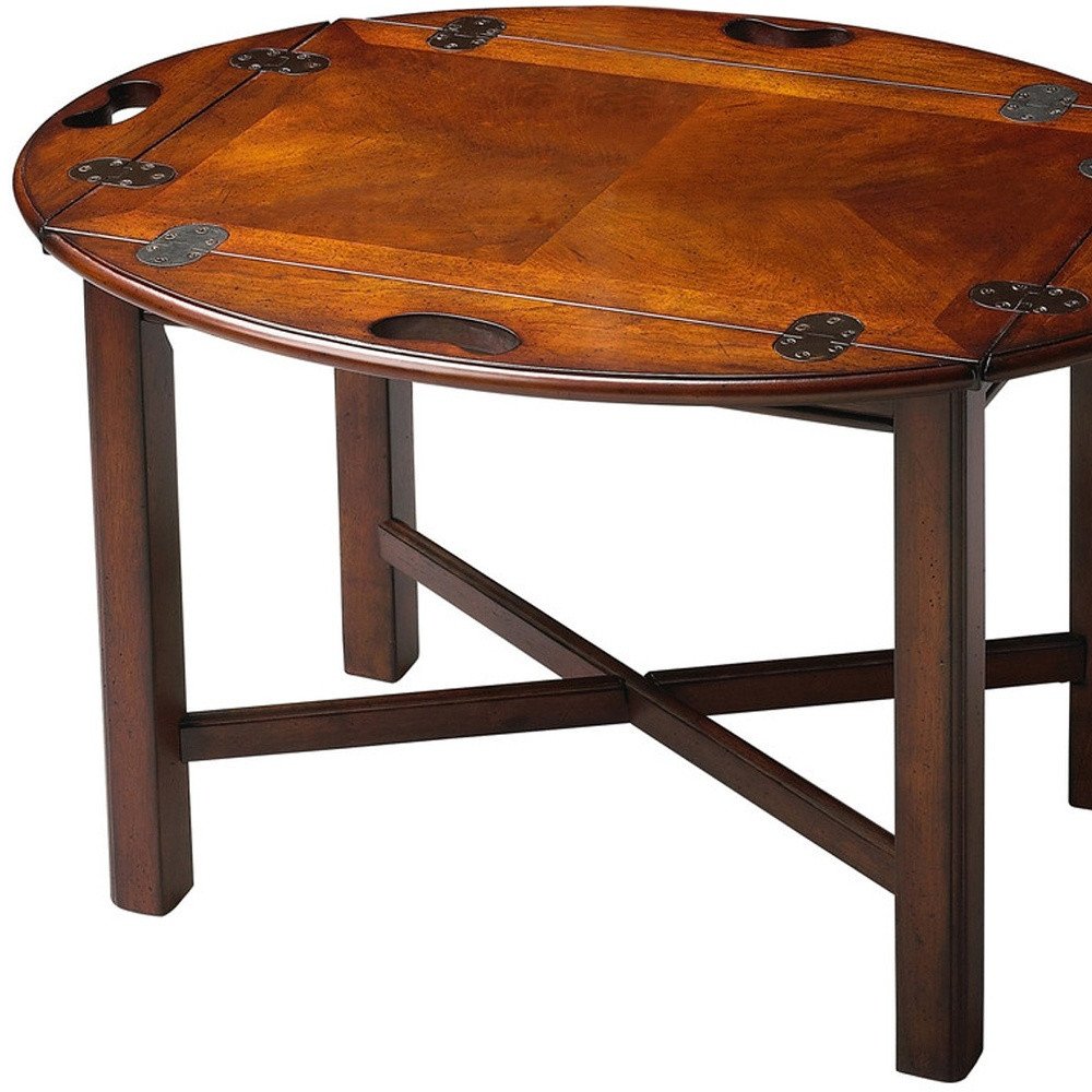 30" Brown and Dark Brown Wood Oval Coffee Table