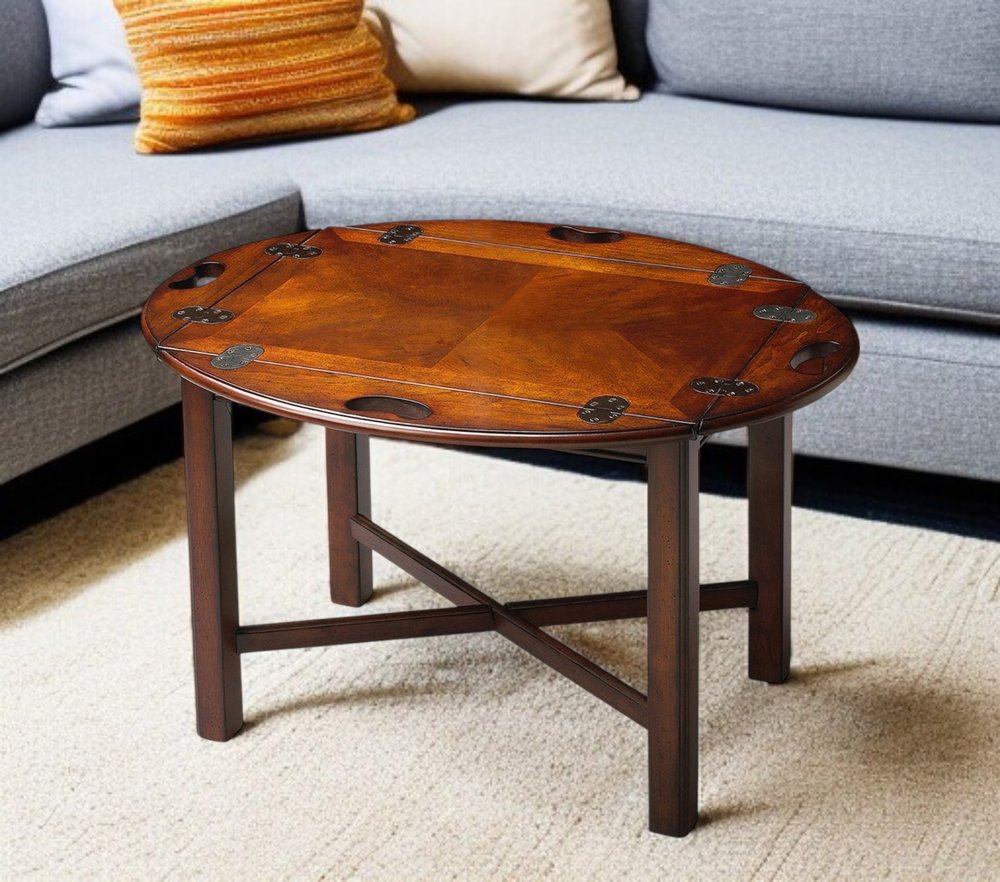 30" Brown and Dark Brown Wood Oval Coffee Table