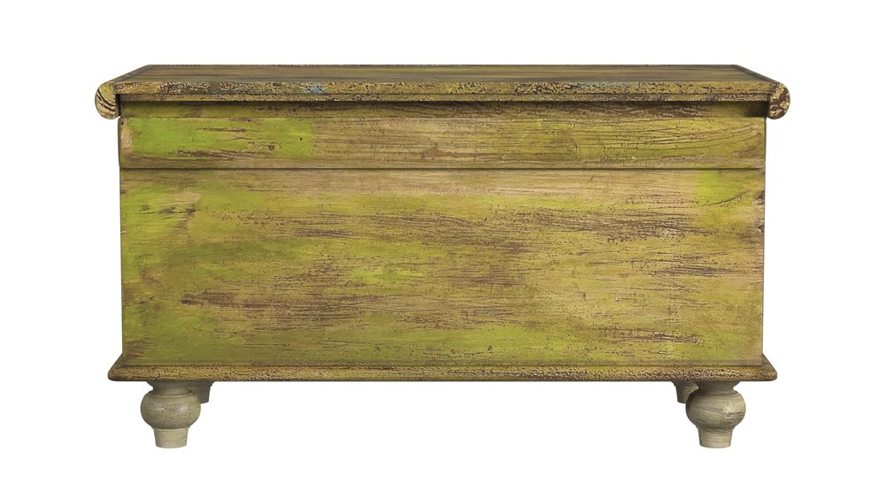 33" Brown and Green Wood Distressed Coffee Table
