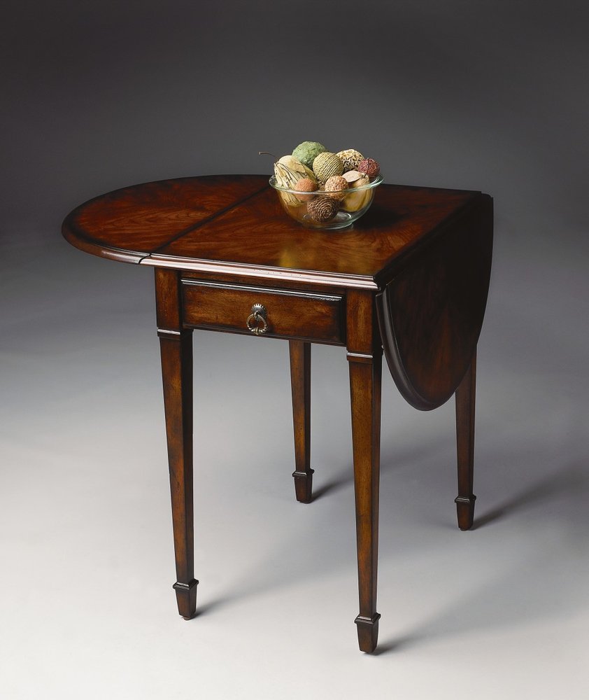 19" Brown and Dark Brown Wood Oval Coffee Table With Drawer